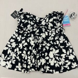 NWT Swim Solutions Bandeau Tankini Women Size 10 Black White Floral Strapless